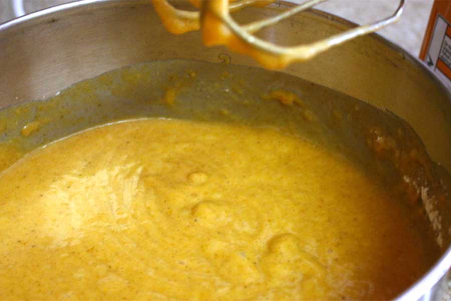 Bread batter in a mixing bowl.