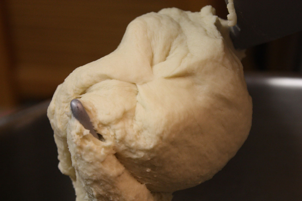 Homemade Pizza Dough - Easy and better than takeout! Best pizza dough recipe, ever. Pizza dough on the dough hook of an electric mixer.
