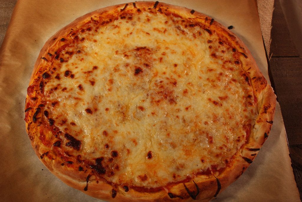 Homemade Pizza Dough baked into a pepperoni pizza.