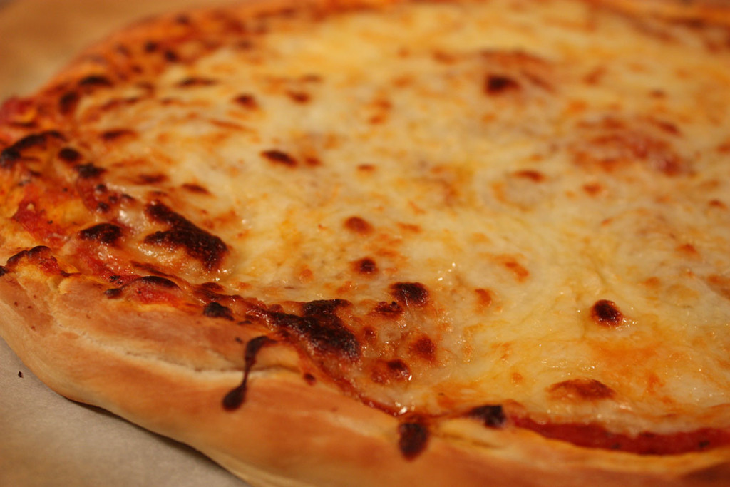 Homemade pizza using a homemade pizza dough recipe.