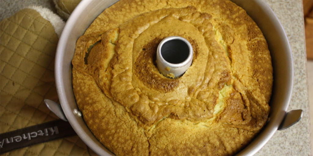 Baked Sour Cream Pound Cake in the tube pan.
