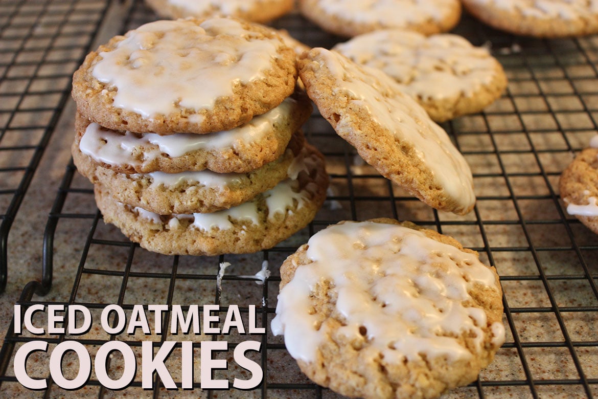 Crispy edges, soft, chewy inside! Old Fashioned Iced Oatmeal Cookies bring back memories of your childhood with iced oatmeal cookies. #oatmealcookies #recipe