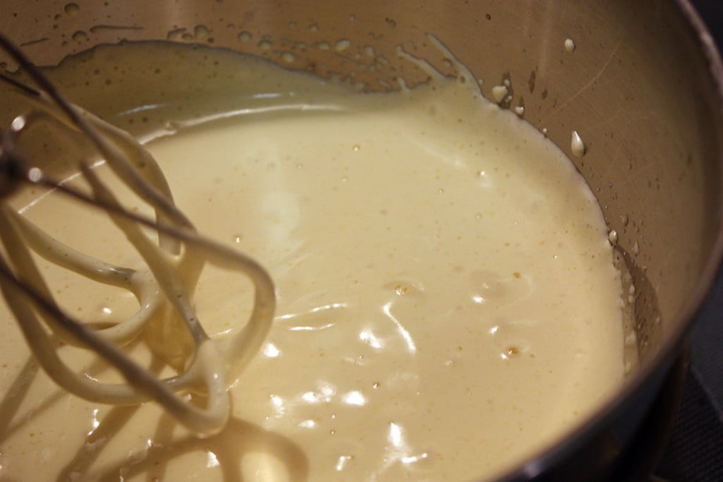 Genoise cake batter in a bowl.