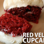 Red Velvet Cupcakes - Deep red color, moist, soft fluffy crumb and slathered with a sinful cream cheese frosting.