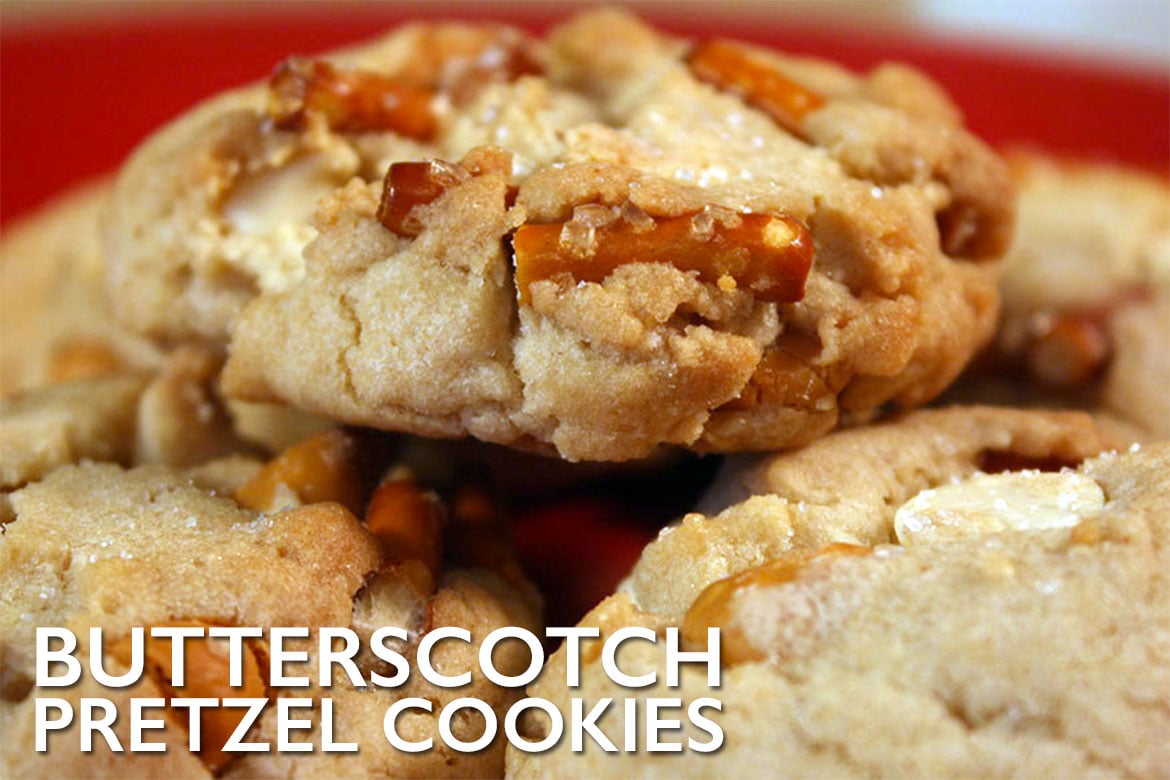 Butterscotch Pretzel Chip Cookies - Oh my, are these cookies addictive! Satisfy your salty-sweet obsession with these perfectly crunchy cookies!