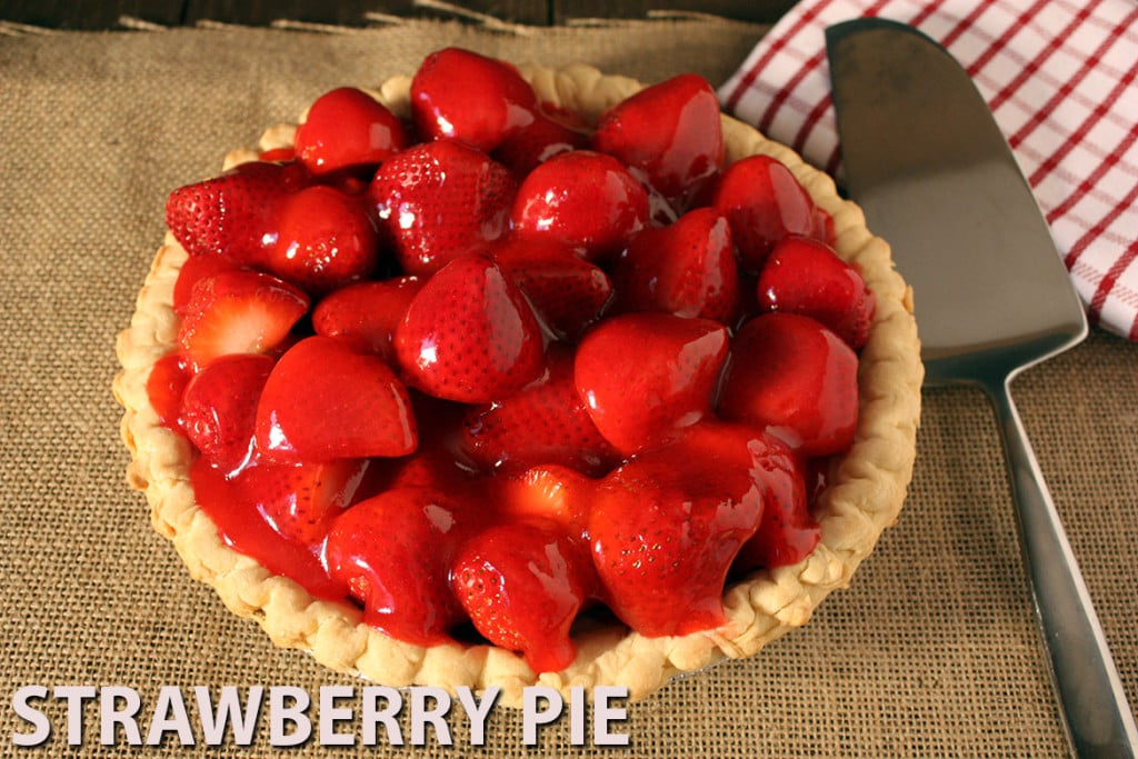 Fresh strawberry pie on burlap.