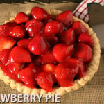 Fresh strawberry pie on burlap.