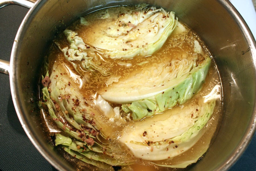 Corned Beef with Mustard Sauce - cabbage in a pot
