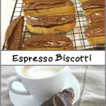 Espresso Biscotti to dip in your coffee. Espresso, dark chocolate dipped biscotti! #coffee #biscotti