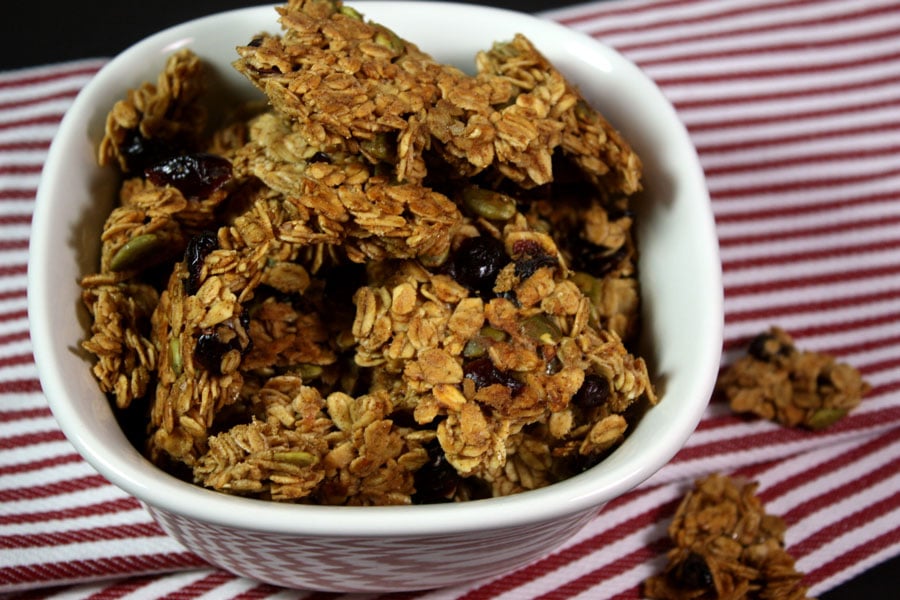 Large Cluster Granola in a white bowl.