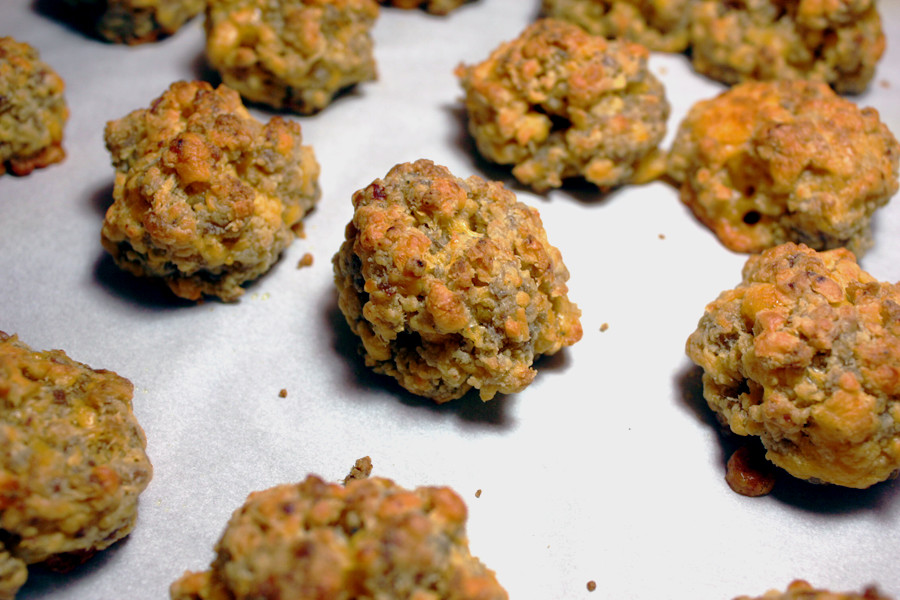 Sausage balls on a sheet pan