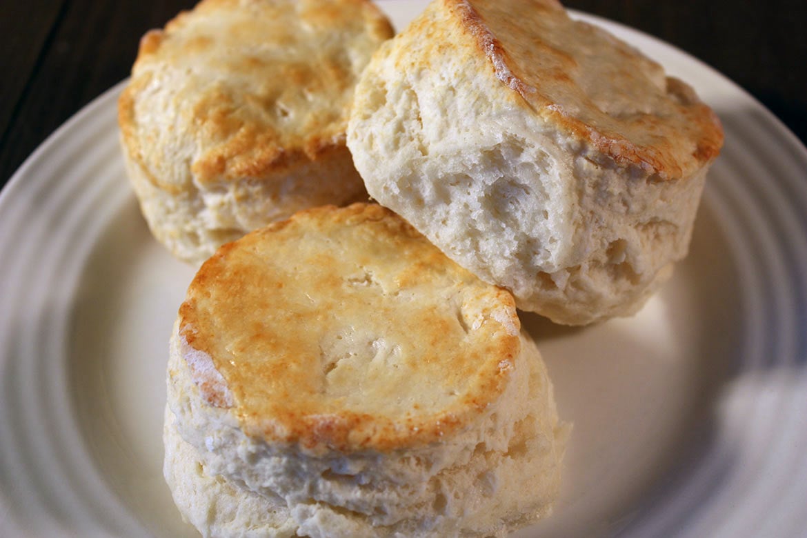 Homemade Biscuits on a white plate.