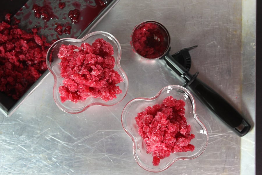 Blood Orange Granitas on a metal sheet pan