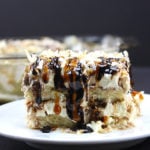 No Bake Samoa Cake on a white plate.