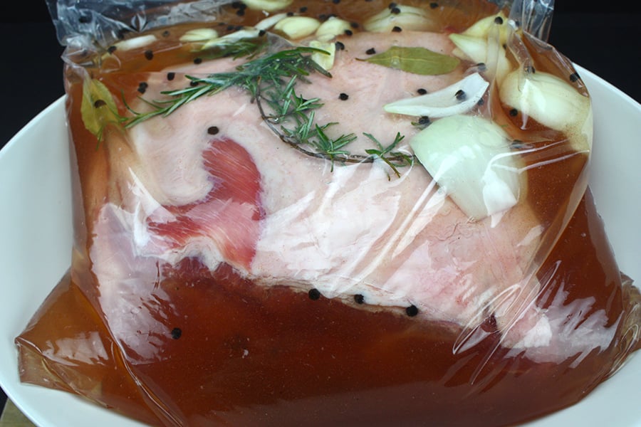 pork shoulder in the brine in a plastic bag