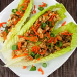 Lettuce wraps on a white plate.