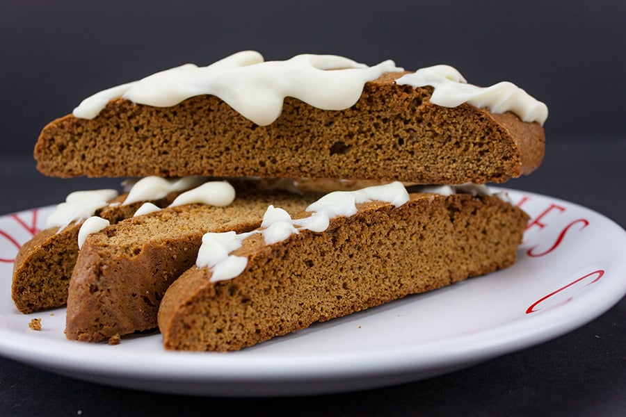 Gingerbread Biscotti on a white plate.