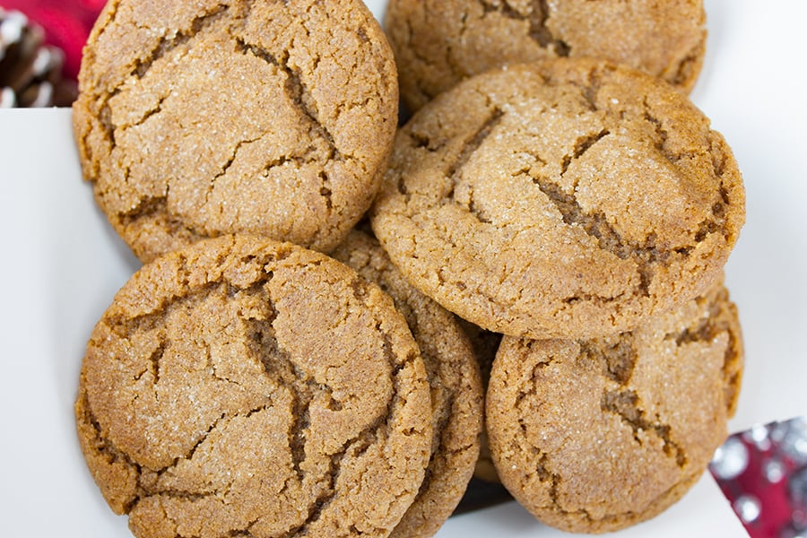 Old Fashioned Molasses Cookies in a white and silver box.