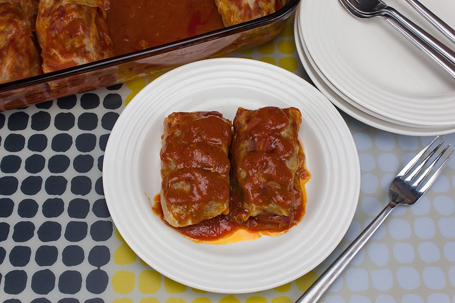 easy stuffed cabbage rolls on a white plate