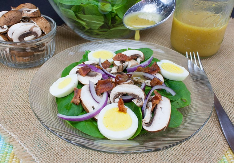 Spinach Salad with Curry Mustard Vinaigrette - Zesty, tangy spinach salad. It's all about the most amazing curry mustard vinaigrette!