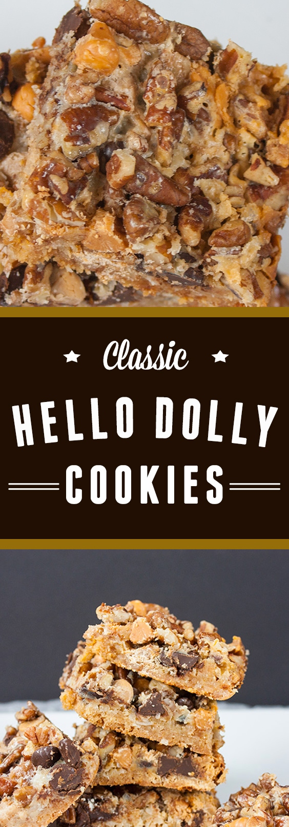 Classic Hello Dolly Cookies - Quick, easy and downright delicious! #cookies #sweets #baking #party #desserts #tailgate #tailgatefood #tailgateparty