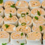 Easy Buffalo Chicken Pinwheels layed out next to each other.