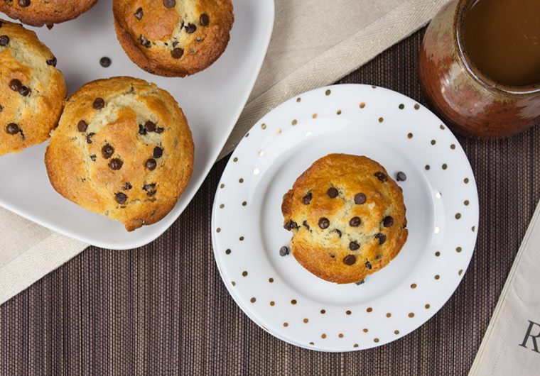 Bakery Style Chocolate Chip Muffins - Slightly crispy edges, fluffy, tender, moist and so tasty!