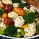 Healthy Marinated Fresh Vegetable Salad in a white serving bowl.