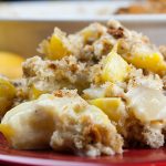 Southern Yellow Squash Casserole on a red plate.