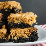 Salted Butterscotch Pretzel Brookies - Dark chocolate brownie topped with butterscotch pretzel cookie. The best of both worlds all in one bar!