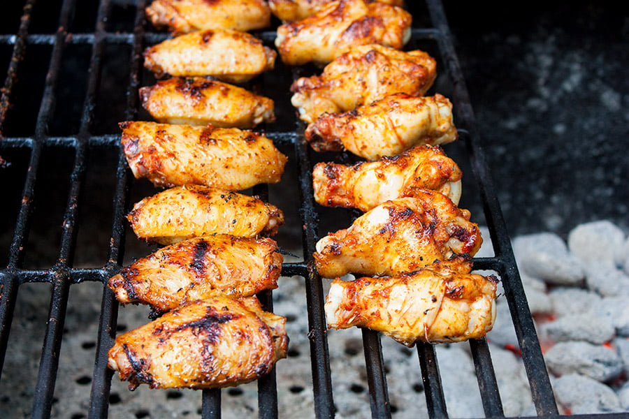 Cajun Smoked Wings - on a hot grill