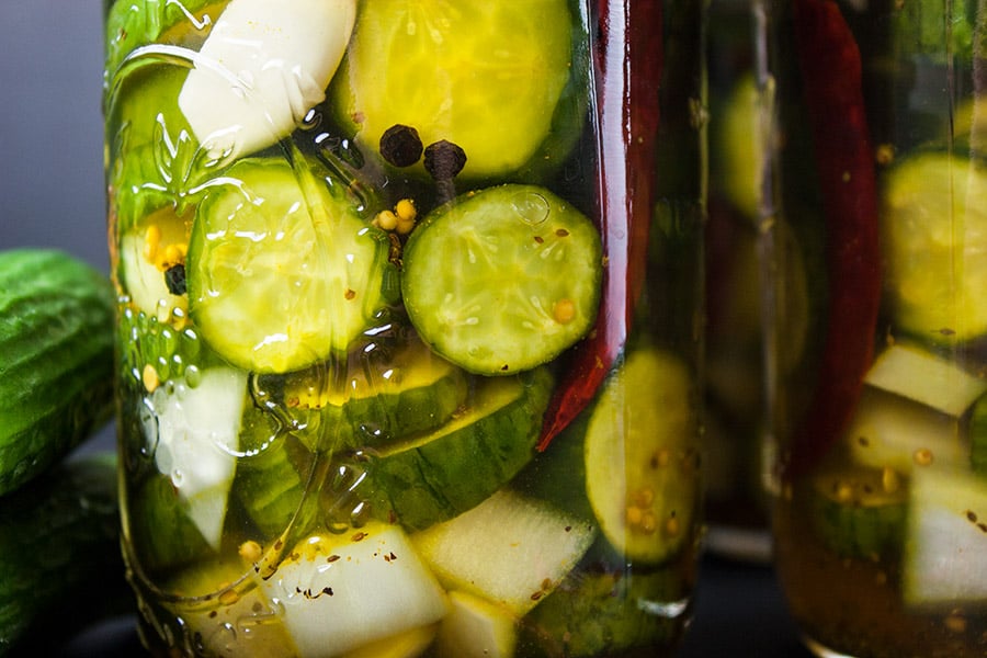 Pickles in mason jars.