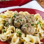 30 Minute Swedish Meatballs on a red plate.