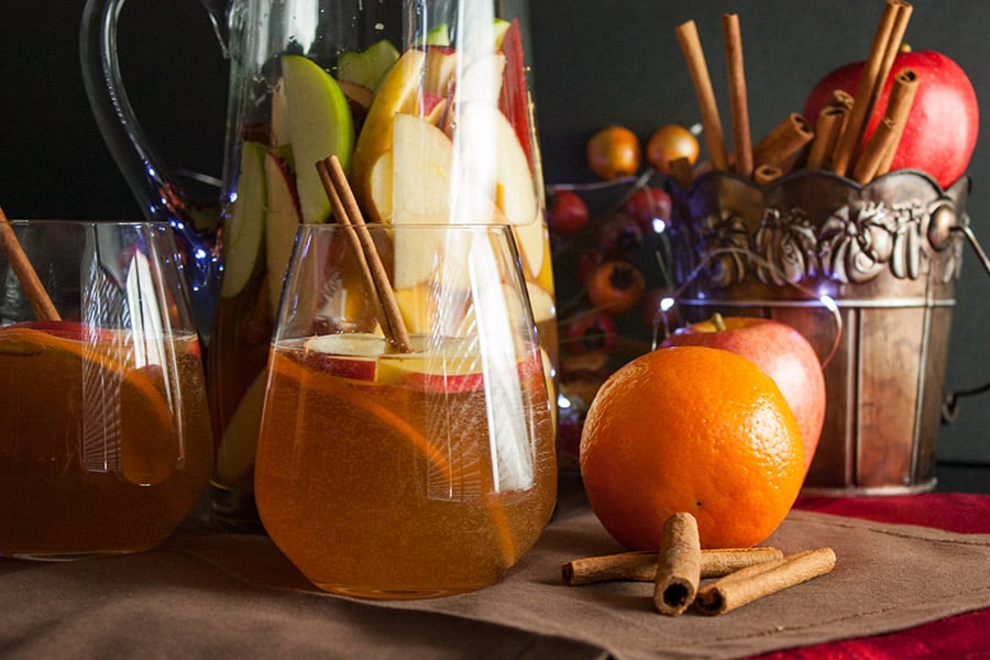 Cider Ginger Beer Sangria in a large glass picture.