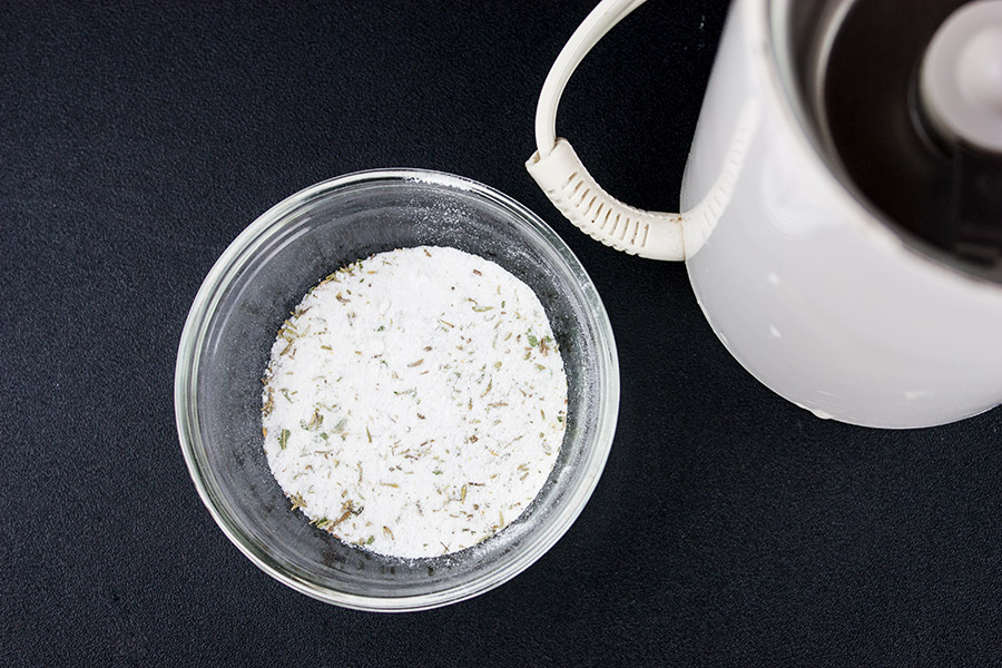 Simple Succulent Roast Turkey (Dry Brine) - salt and herbs in a ramekin