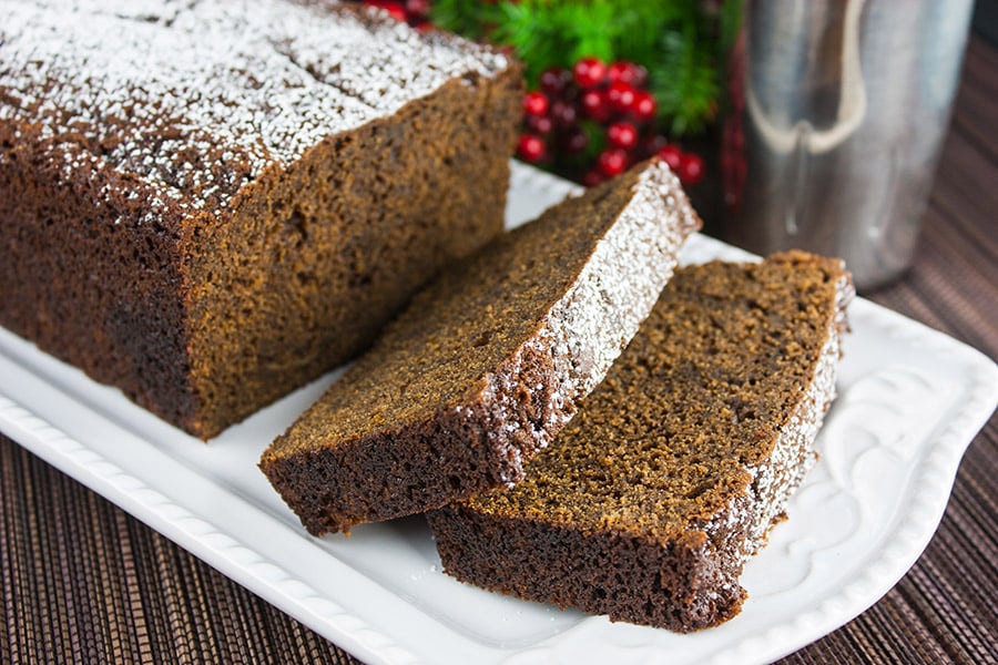 Spicy Gingerbread Loaf - It's not just for the holidays. Moist, slightly sticky, sweet and loaded with spicy goodness. This gingerbread loaf needs nothing more than a nice, piping hot cup of coffee to accompany it.