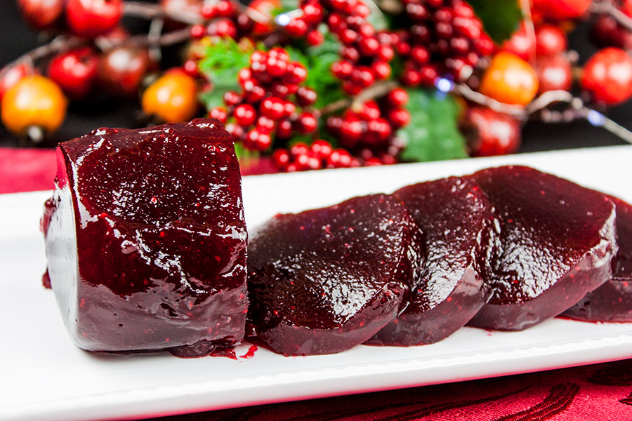 Sliced jellied cranberry saucw.