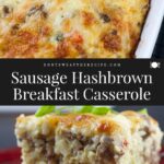 sausage breakfast casserole on red plate