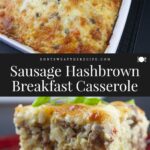 sausage breakfast casserole on red plate