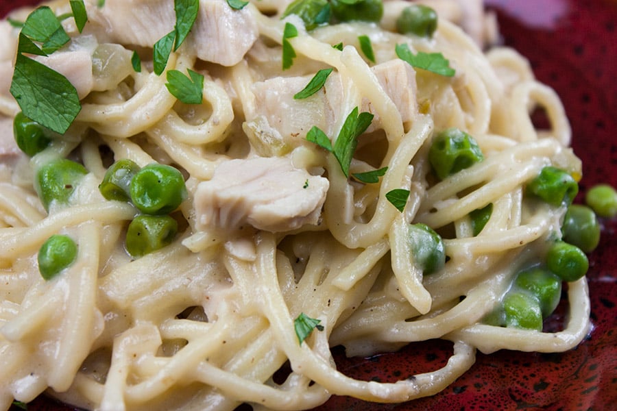Easy Creamy Turkey Tetrazzini - From scratch, no canned soup! Use those turkey leftovers from Thanksgiving and Christmas in this easy, delicious, creamy noodle dish.