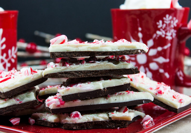 dark chocolate peppermint bark recipe easy Christmas candy treat dessert