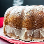 Eggnog Bundt Cake on a cake serving dish.