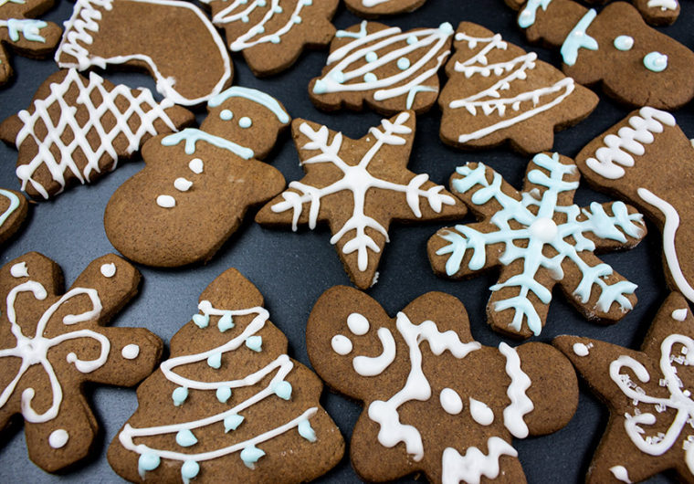 decorated cookies on a slate