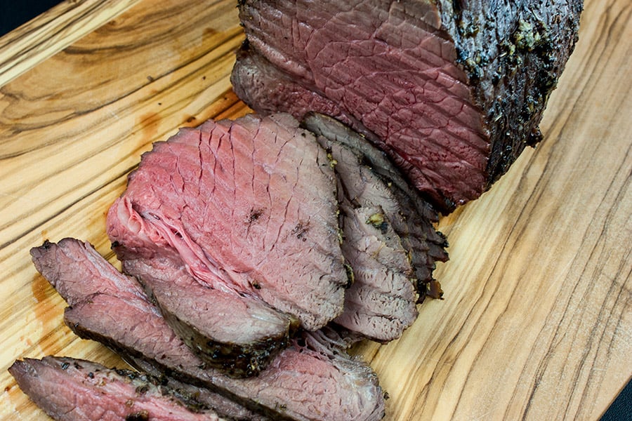 Garlic Herb Beef Top Round Roast - cooked roast sliced