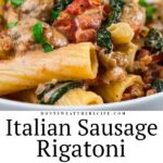 Italian Sausage Rigatoni with Spicy Tomato Cream Sauce is an easy, hearty, delicious pasta dinner to please everyone! #pasta #recipes