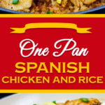 One Pan Spanish Chicken and Rice - Crispy zesty chicken nestled in bold mouthwatering, flavorful rice. A fabulous one-pan-meal.#dinner