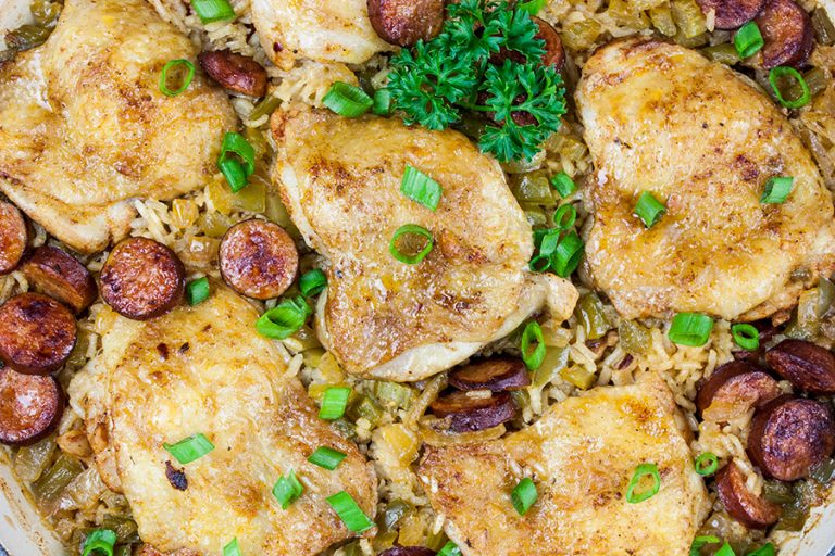 One Pan Chicken and Dirty Rice - Don't Sweat The Recipe