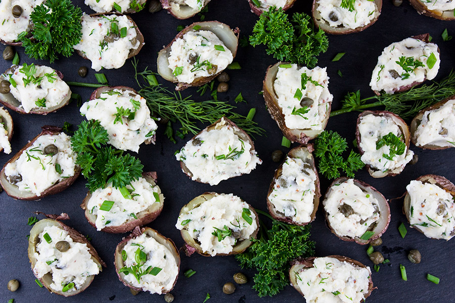 Deviled Potato Bites - potato bites garnished with parsley and dill 