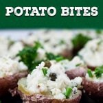 Deviled Potato Bites - Potato salad in bite-size form. Great side or appetizer for any party or barbecue! Easy to prepare and even better they can be made ahead. #appetizer #summer #recipe #party #gameday #football