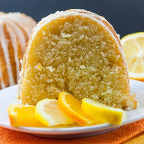 Lemon-Orange Pound Cake on a white plate.